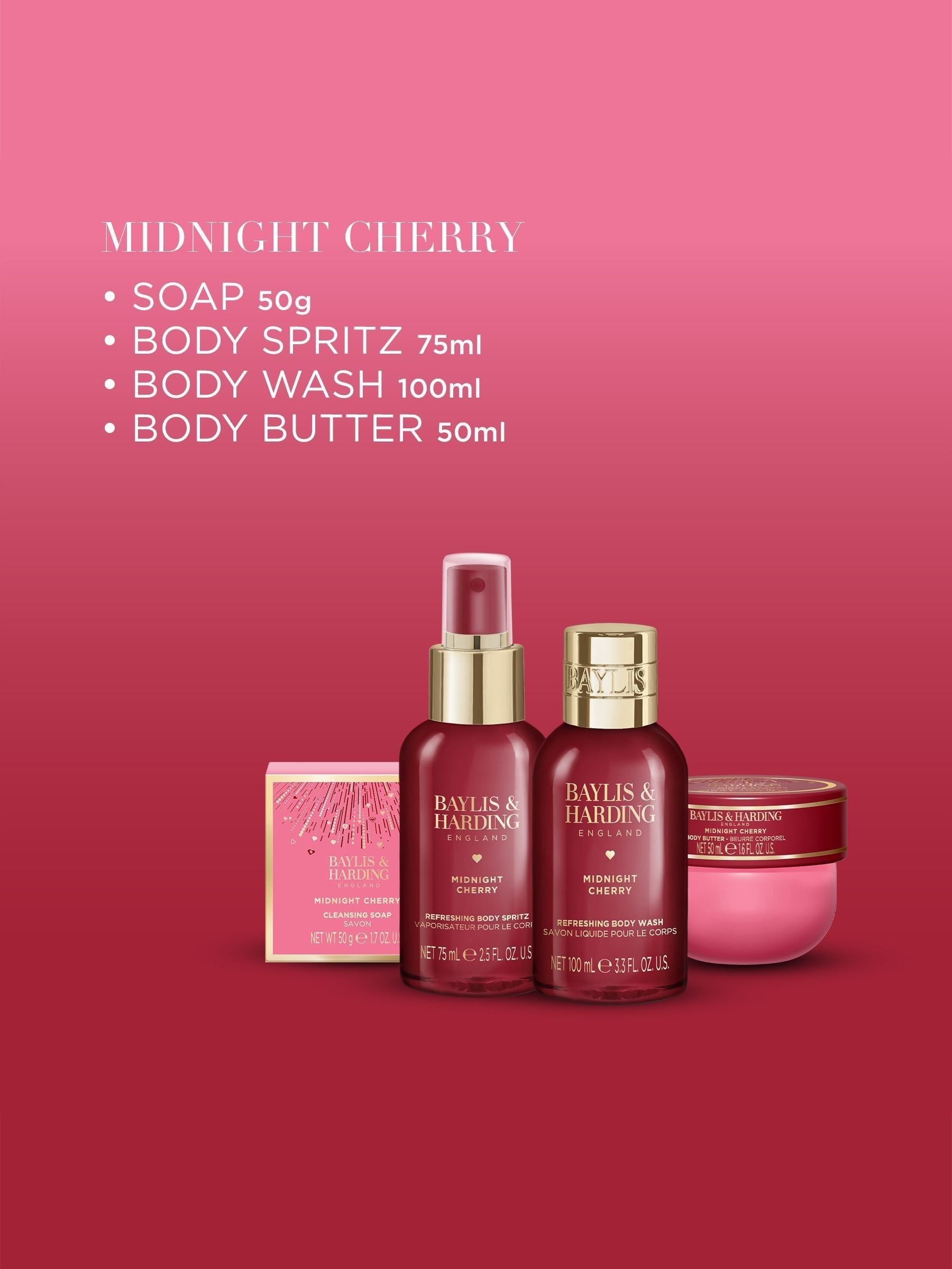 Baylis & Harding Midnight Cherry Luxus-Reisewaschtaschen-Geschenkset