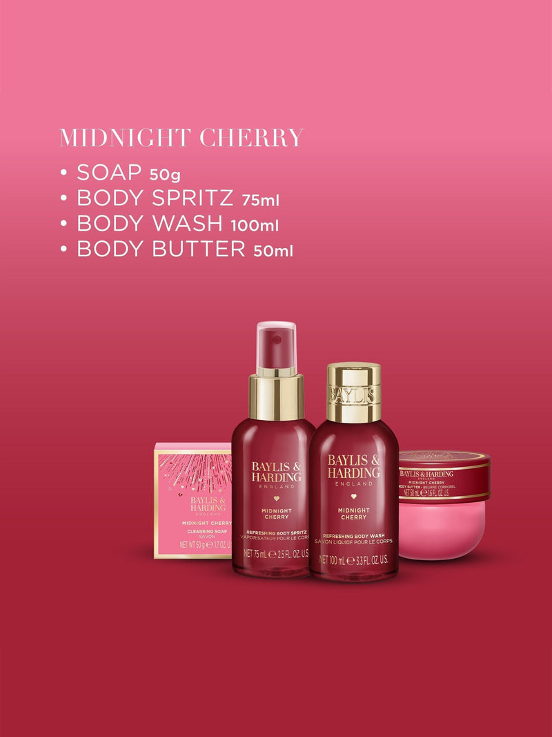 Baylis & Harding Midnight Cherry Luxus-Reisewaschtaschen-Geschenkset