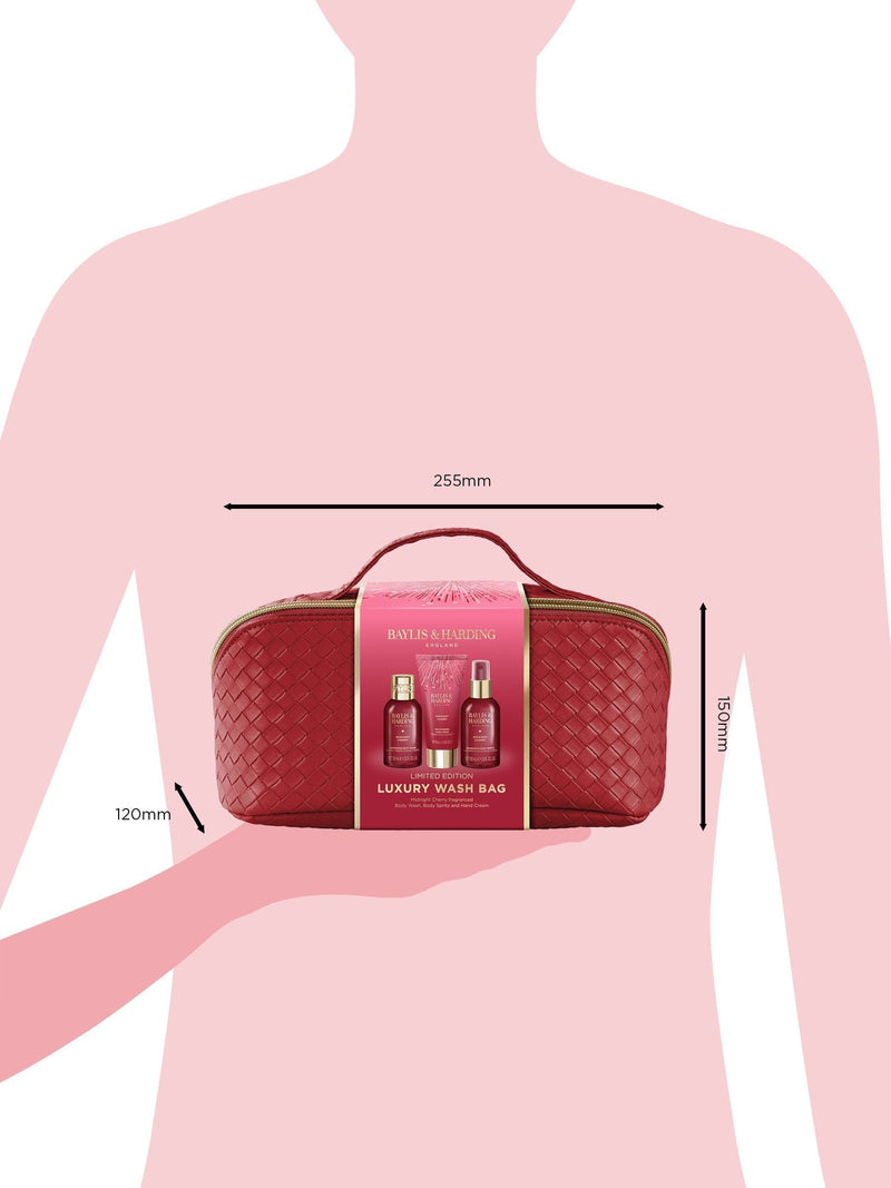 Baylis & Harding Midnight Cherry wash bag set, imported from the UK