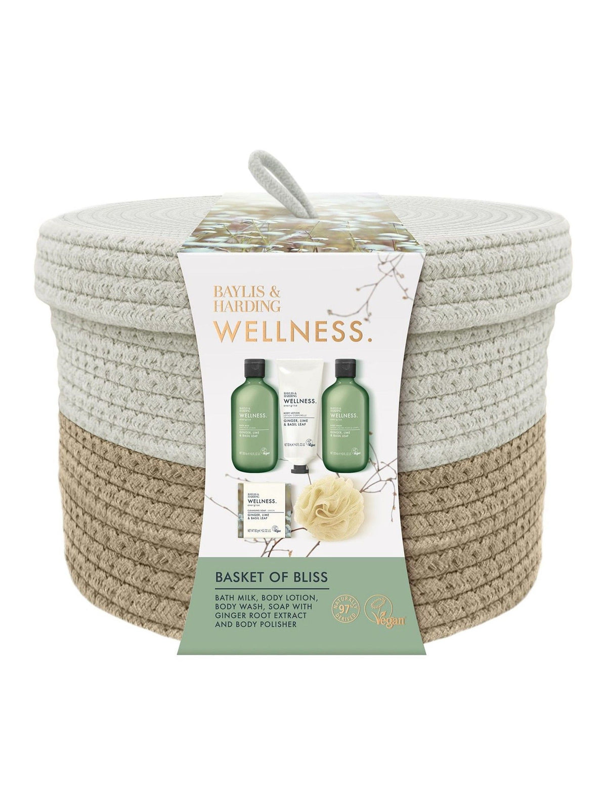 Pamper Essentials Basket Gift Set with Bath Milk, Body Wash, Lotion, Hand Cream, Soap, and Body Polisher