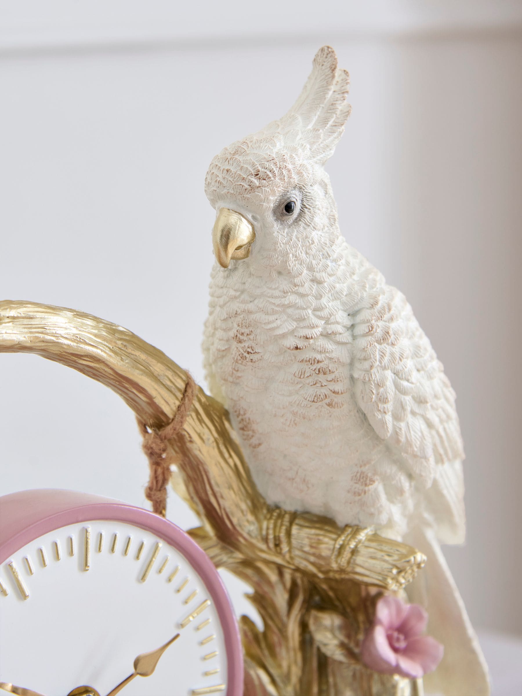 White Gold Cockatoo Mantel Clock 26cm - British product