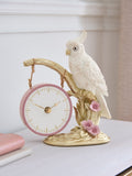 White Gold Cockatoo Mantel Clock 26cm - British product