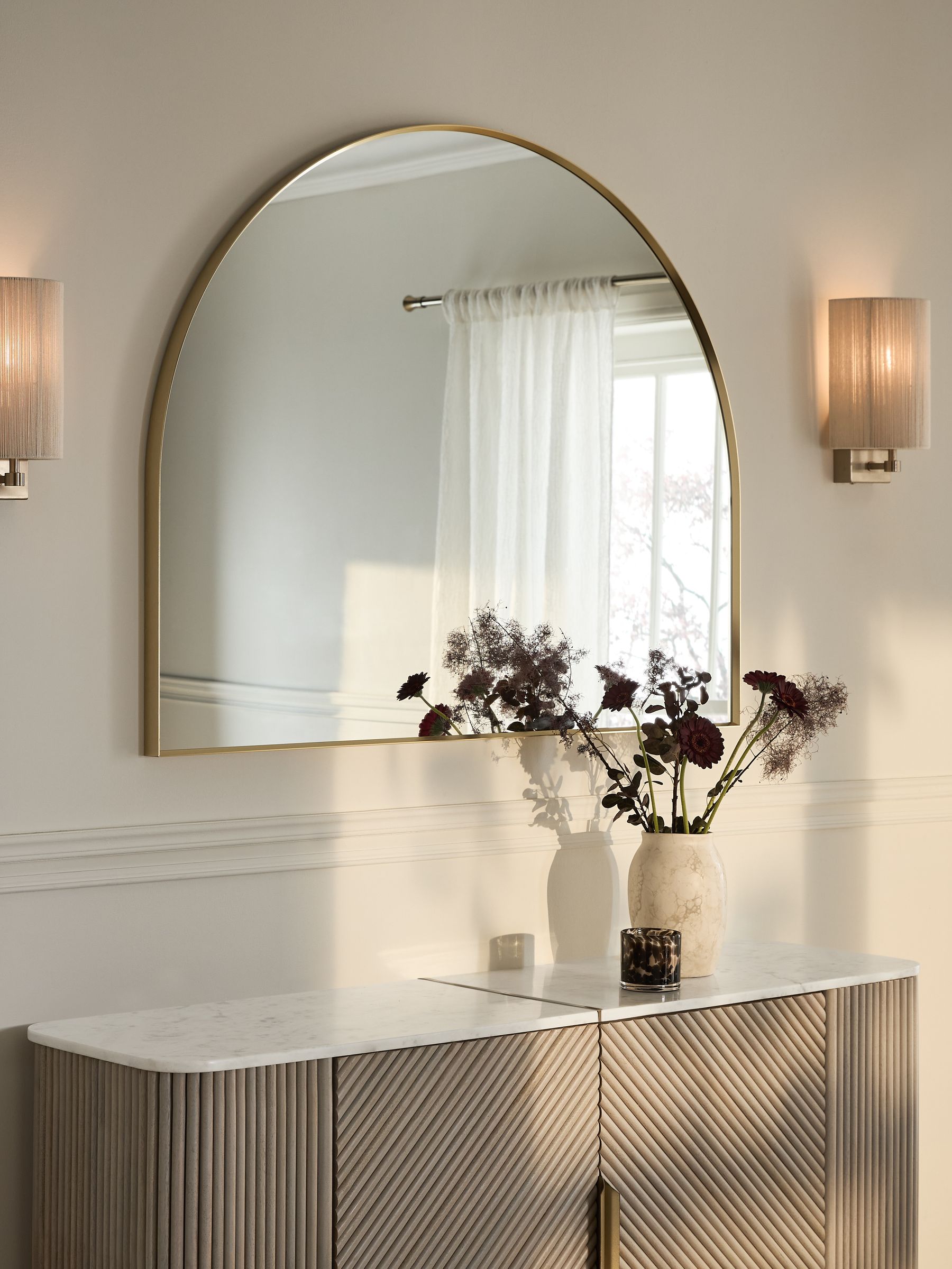 Black Metal Frame Arch Wall Over Mantle Mirror 90cm x 110cm x 4cm