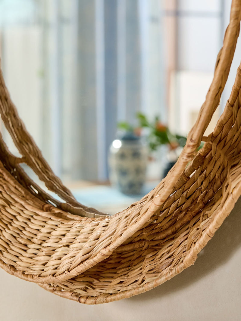 Neutral wavy woven round wall mirror 70cm, imported from the UK
