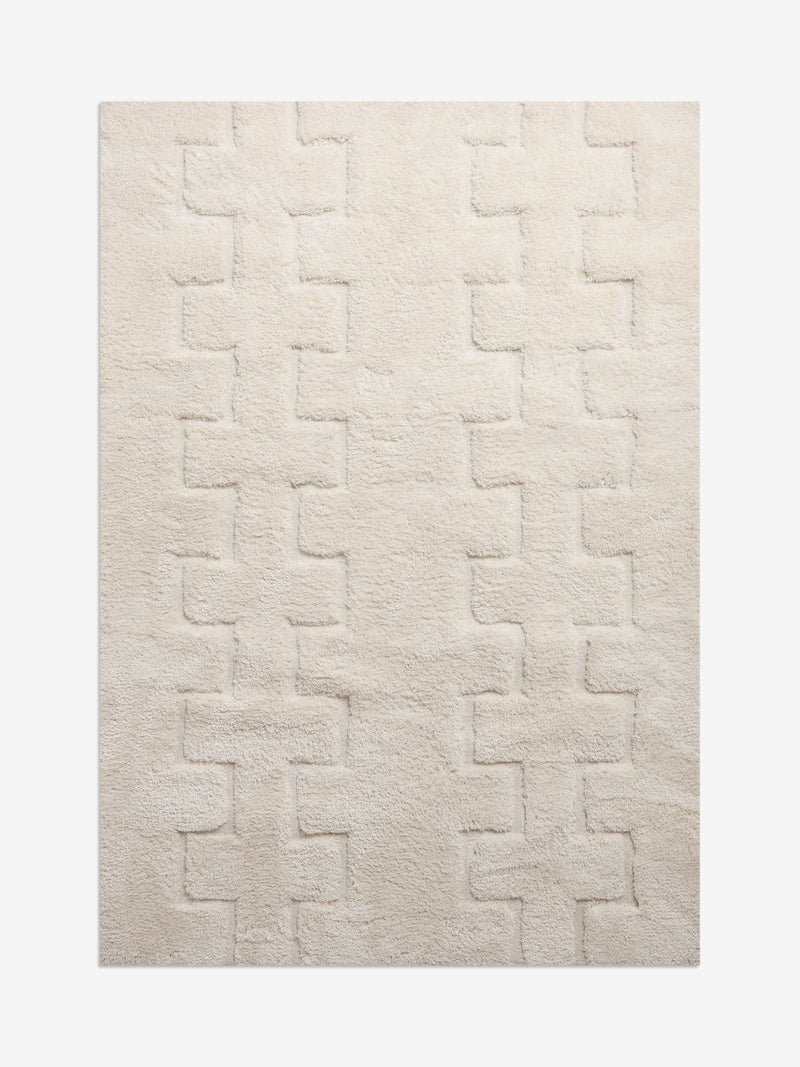 Carved geo shaggy rug, light natural, soft high-pile texture (British brand)