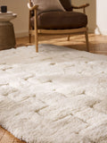Carved geo shaggy rug, light natural, soft high-pile texture (British brand)