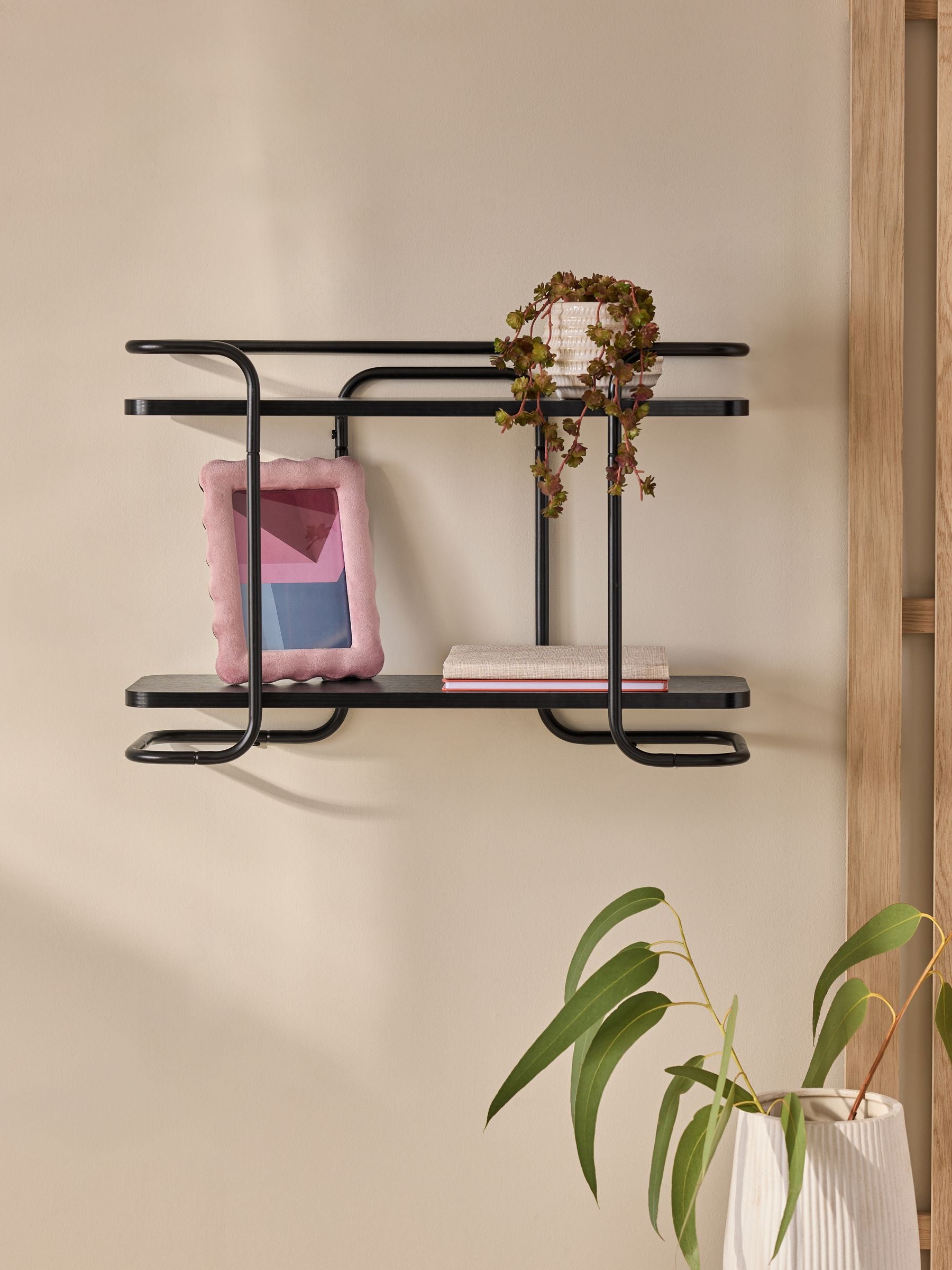 Black two tier wall shelf 60cm, imported from the UK
