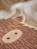 Natural wool shaped rug Hamish Highland Cow 80cm x 76cm, imported from the UK