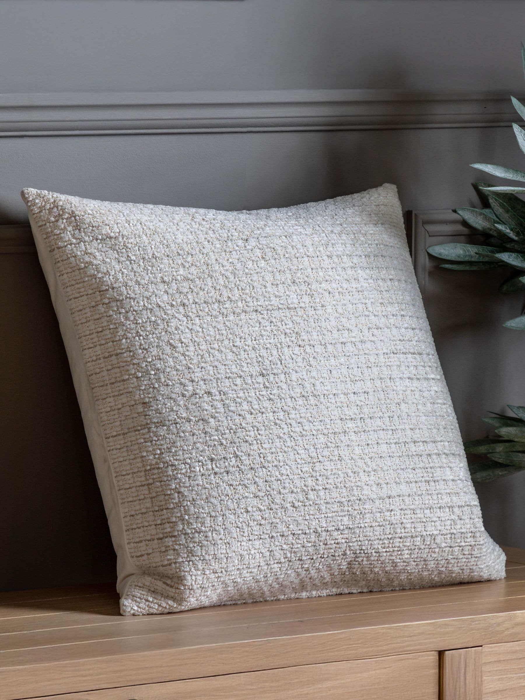 Gallery Home cream chenille cushion 55cm, imported from the UK
