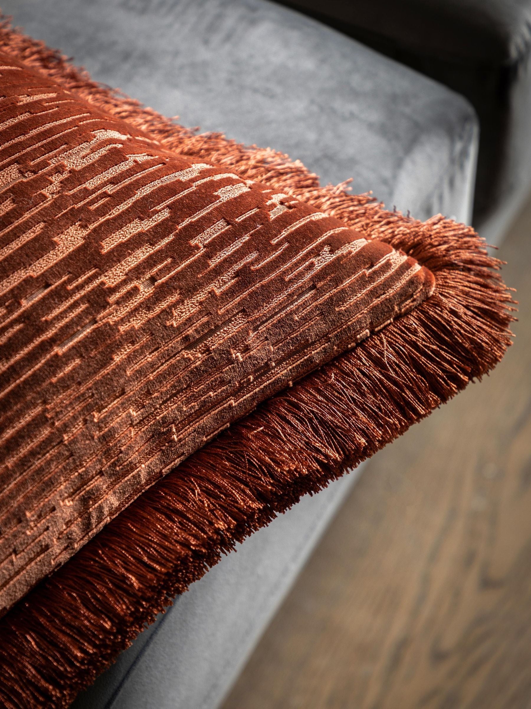 Gallery Home red cut velvet fringe cushion 50cm - British product