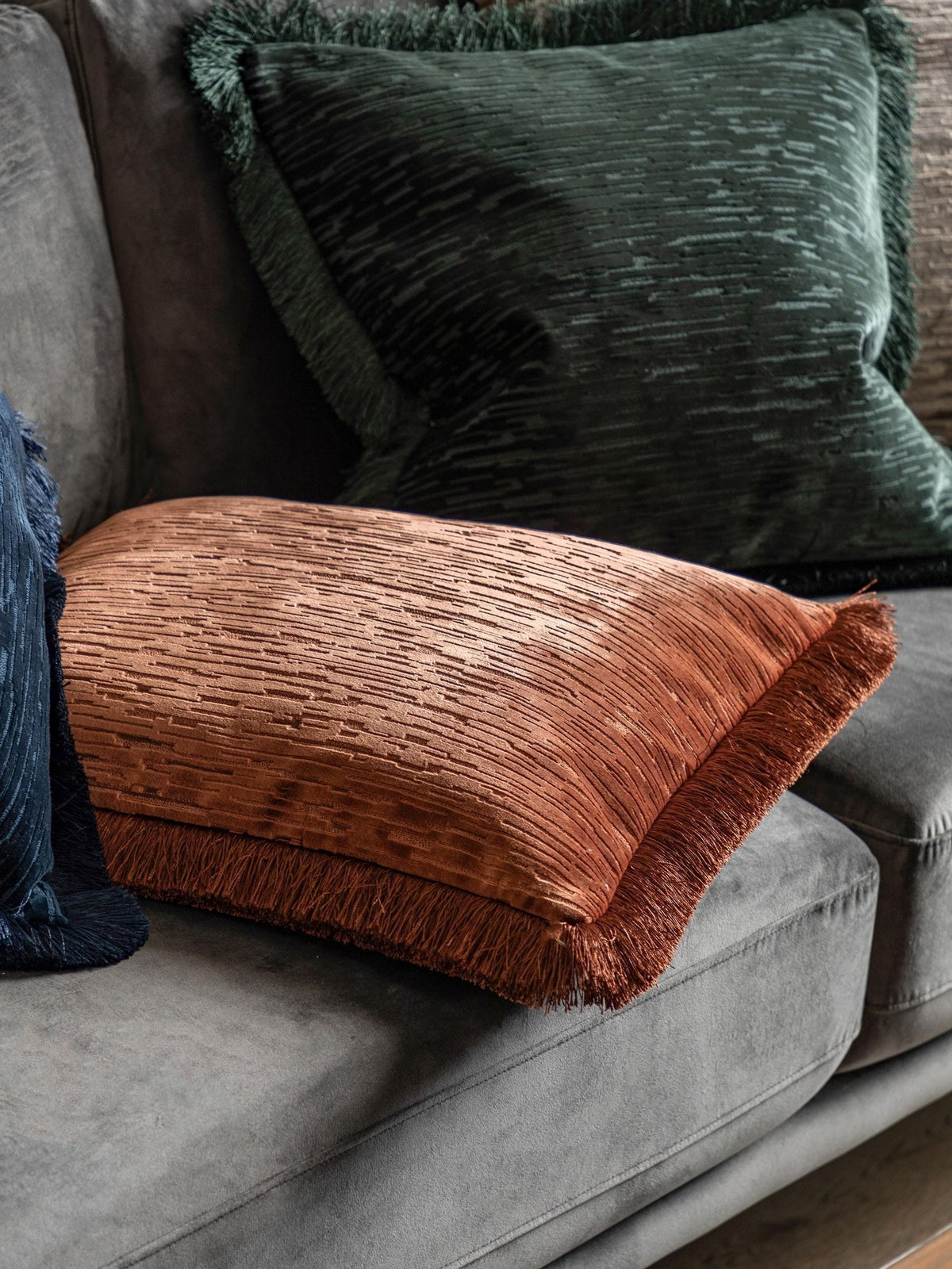 Gallery Home red cut velvet fringe cushion 50cm - British product