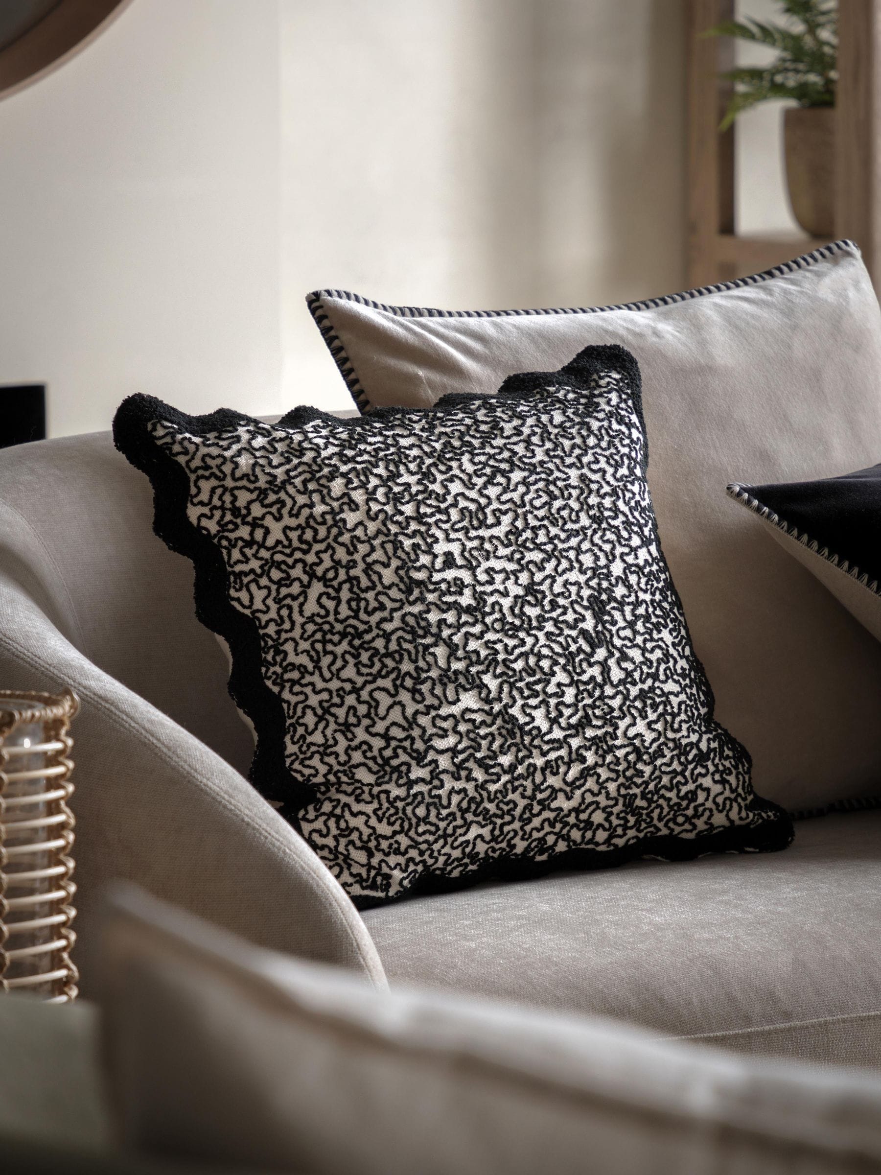 Gallery Home black wavy textured cushion 45cm, imported from the UK