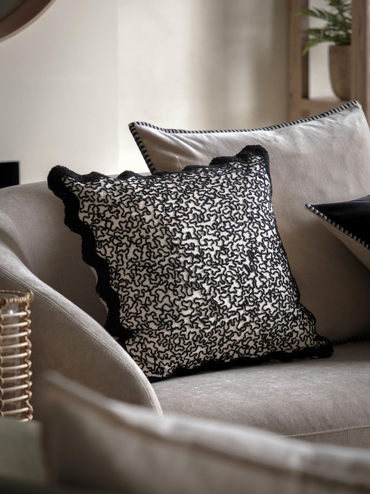 Gallery Home black wavy textured cushion 45cm, imported from the UK