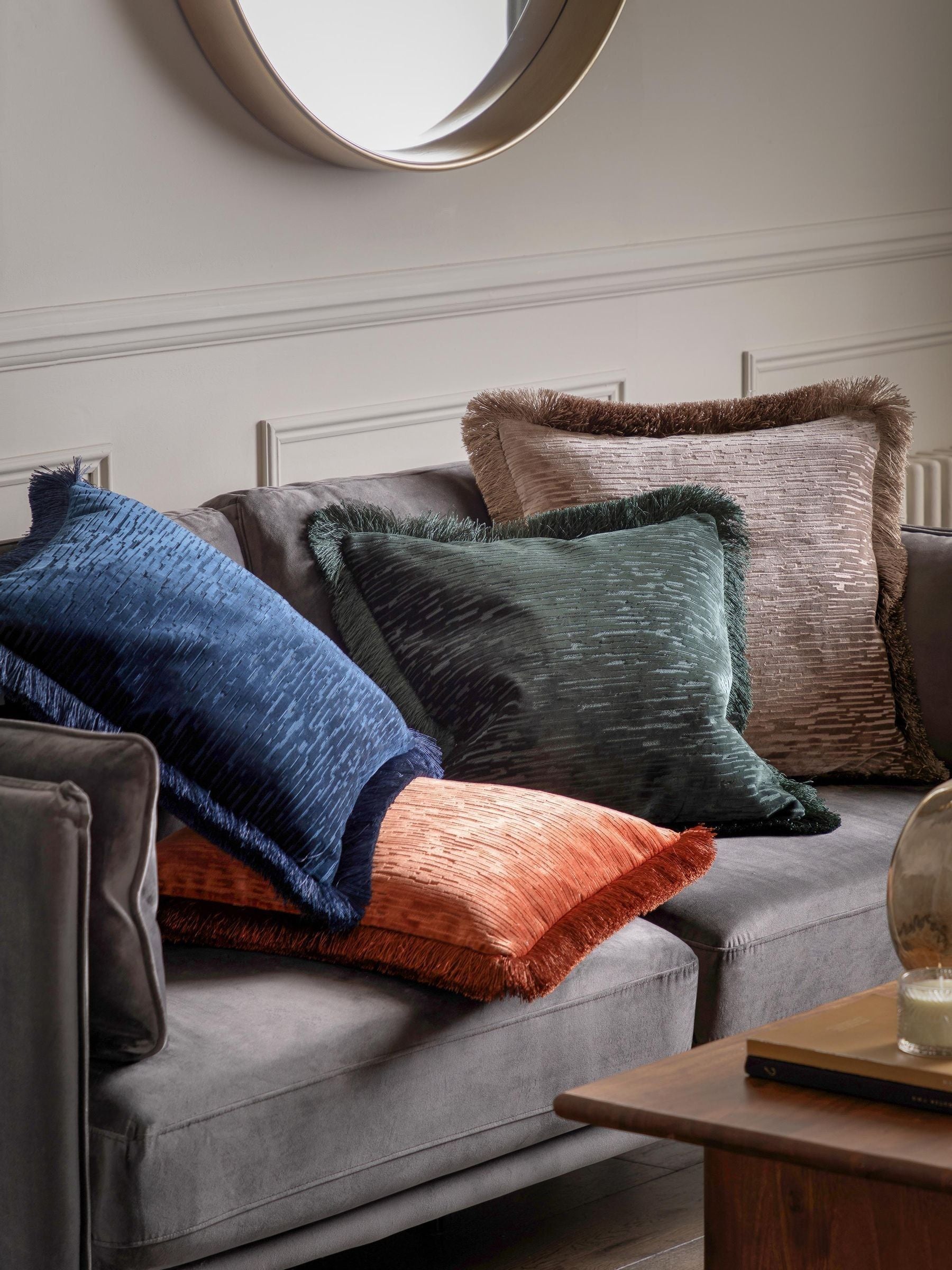 Gallery Home grey velvet cushion 50x50cm (British brand)