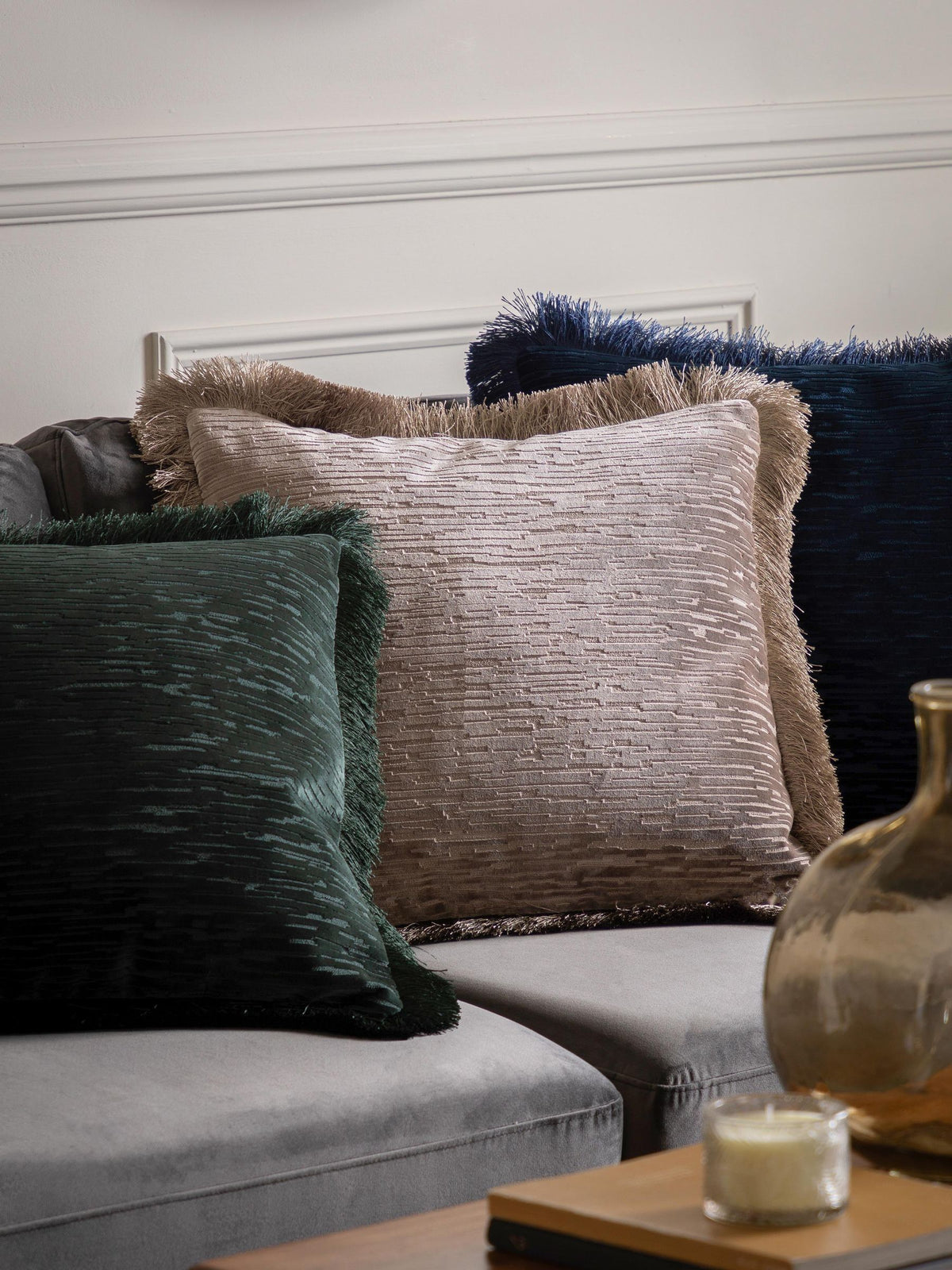 Gallery Home grey velvet cushion 50x50cm (British brand)
