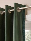 Green Dark Matte Velvet Fringe Blackout/Thermal Eyelet Curtains
