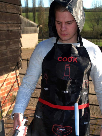 Tablier de barbecue Jeray noir/rouge pour homme avec capuche amovible