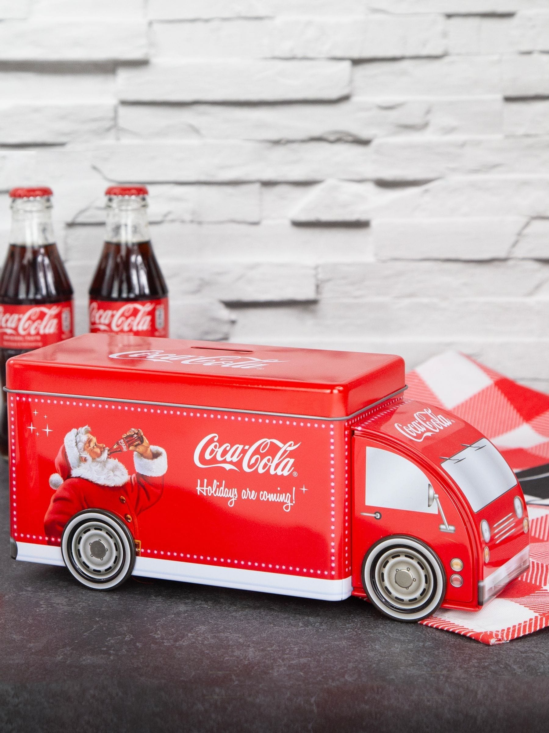 Kimm Coca-Cola Money Box Truck Tin with Glass, UK version
