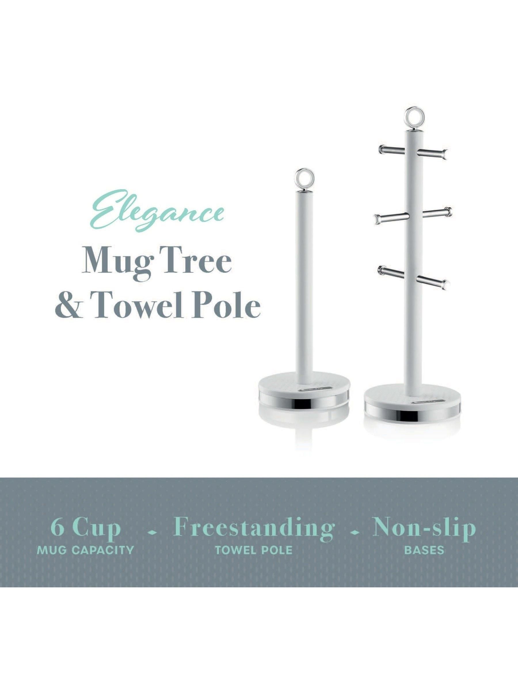 Swan white towel pole and mug tree set 43.5cm height (British brand)