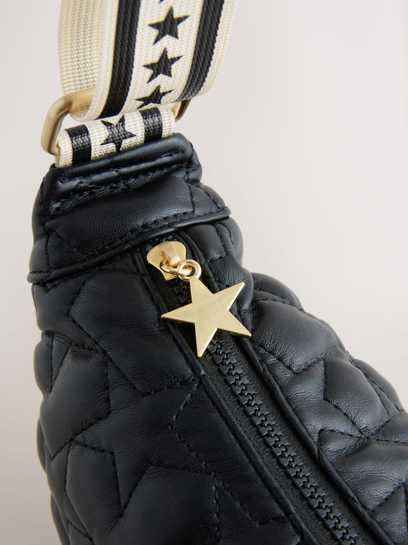 Rockett St George black quilted star strap bag, imported from the UK