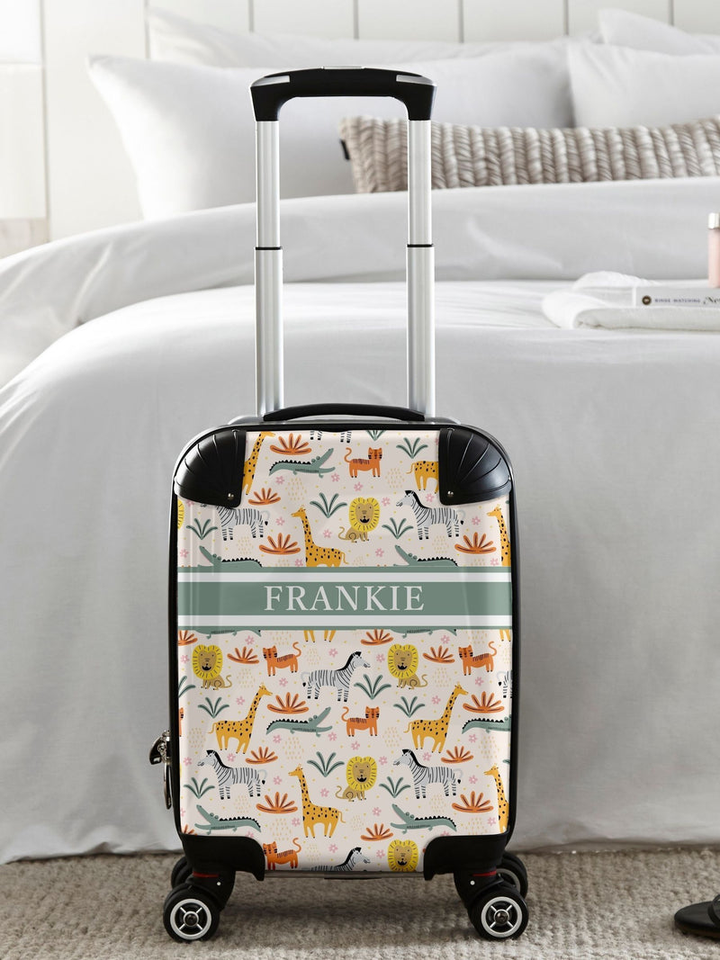 Koko Blossom personalised bright dinosaur suitcase, UK version