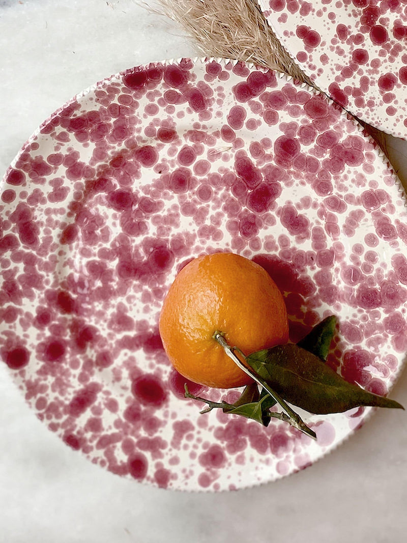 Hot Pottery Set of 4 Cranberry Splatter Side Plates