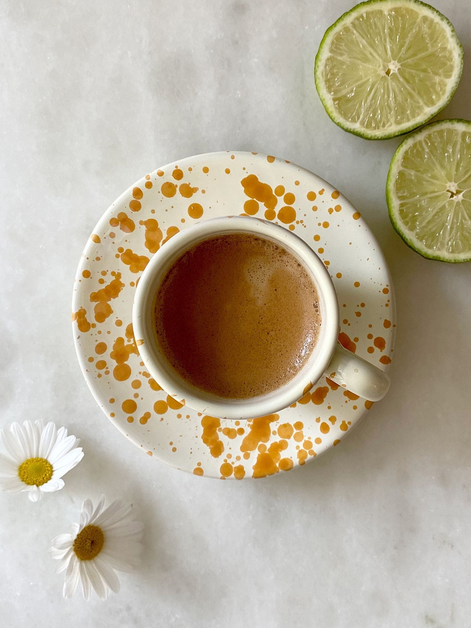 Hot Pottery Set of 4 Burnt Orange Splatter Espresso Set
