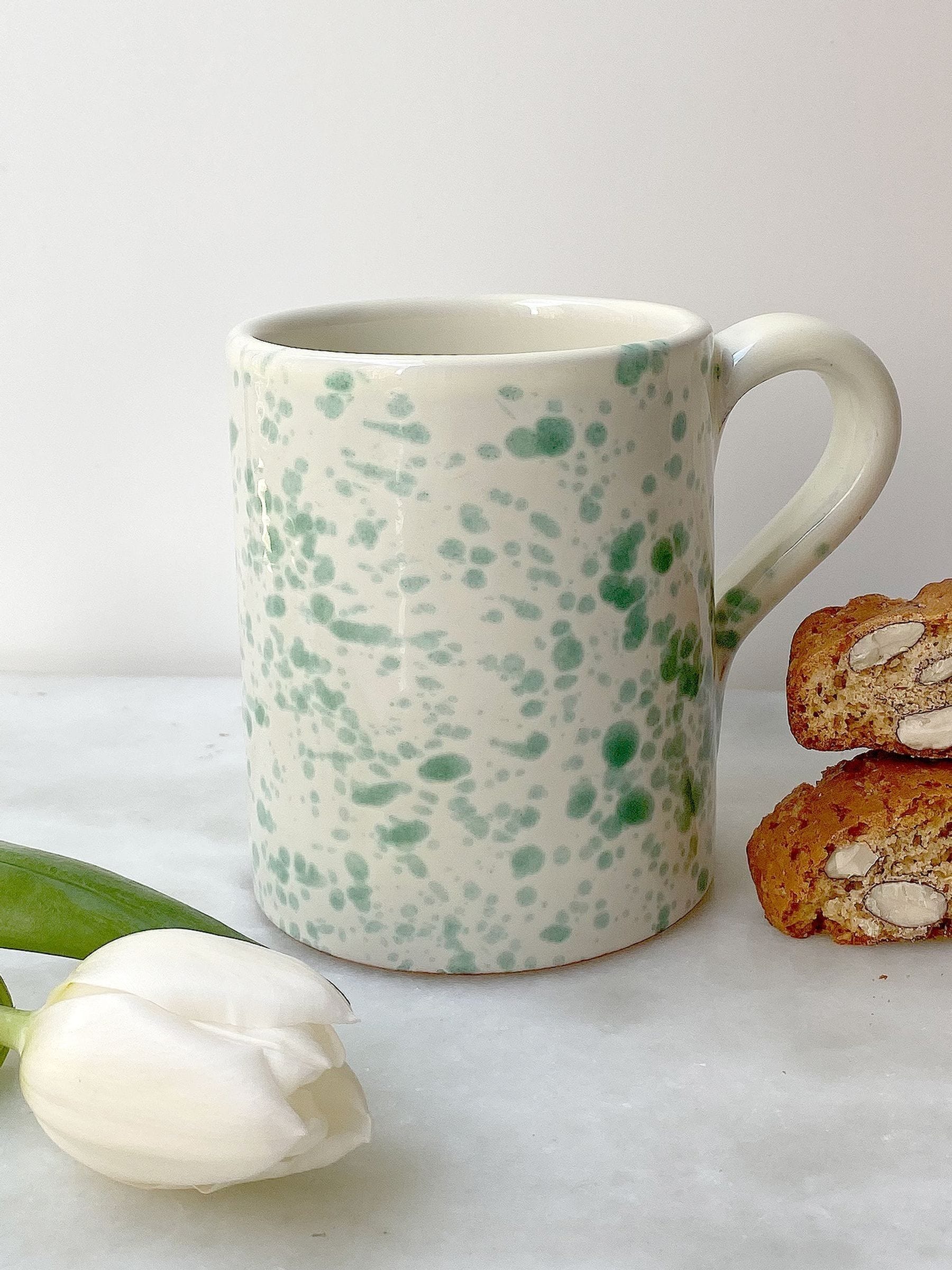 Hot Pottery pistachio splatter mugs set of 4 (British brand)
