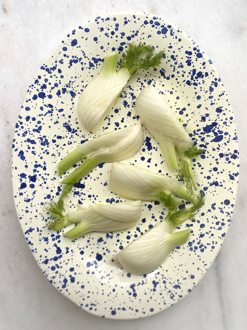 Hot Pottery blueberry splatter serving platter, imported from the UK