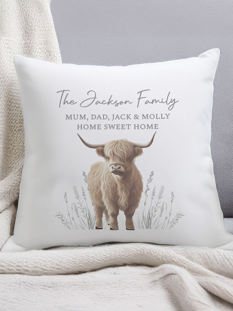 PMC personalised Highland cow cushion 40x40 cm - British product
