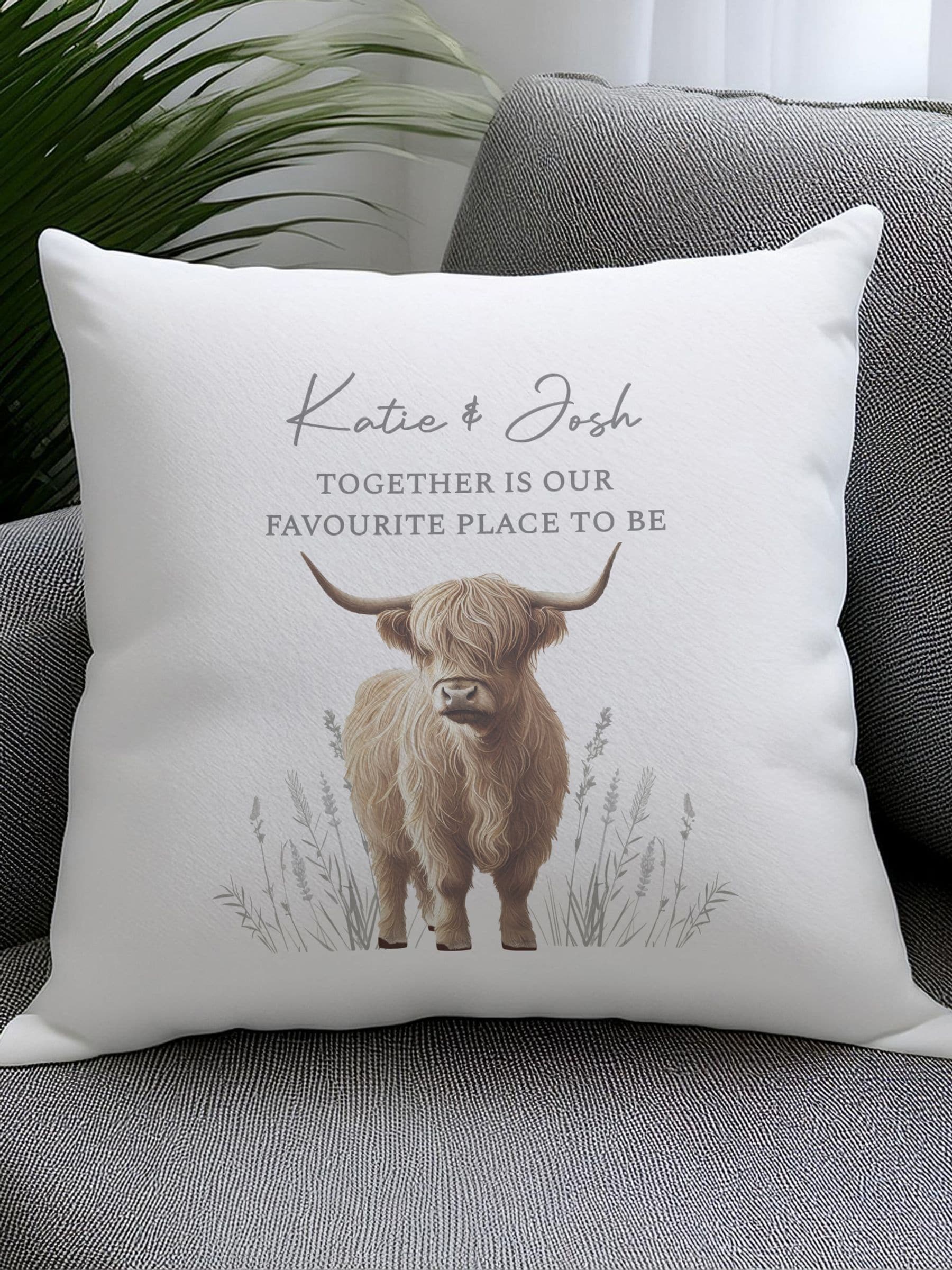 PMC personalised Highland cow cushion 40x40 cm - British product