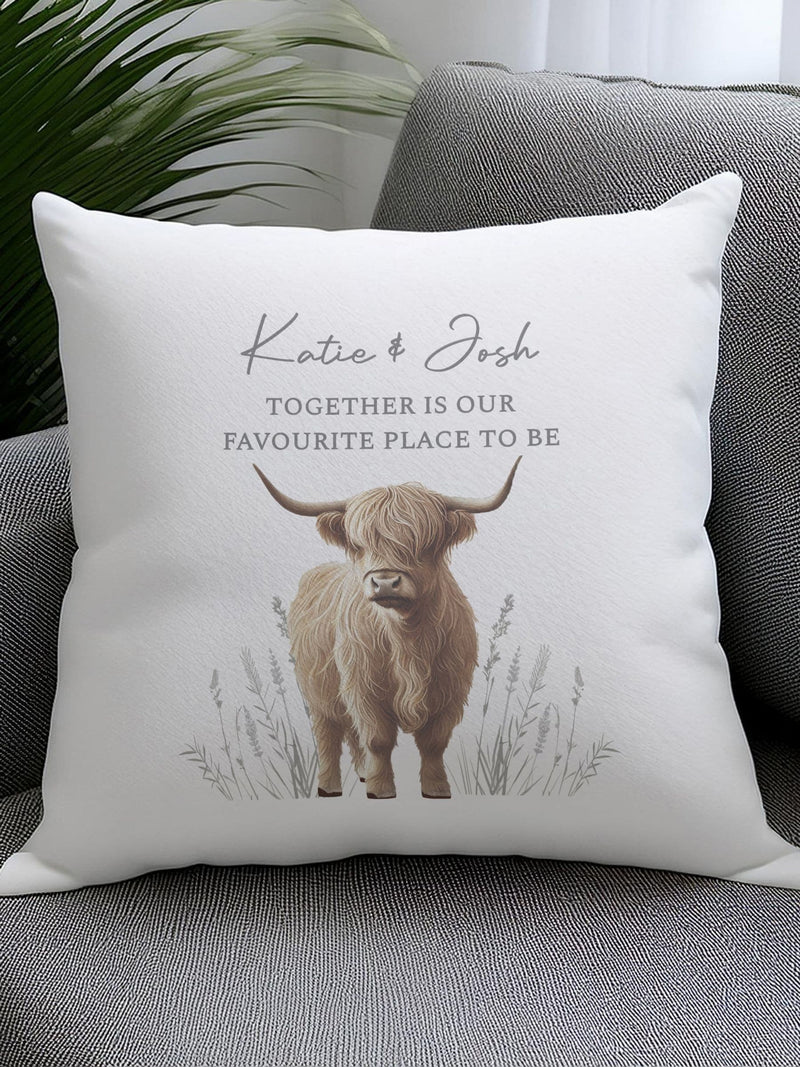 PMC personalised Highland cow cushion 40x40 cm - British product