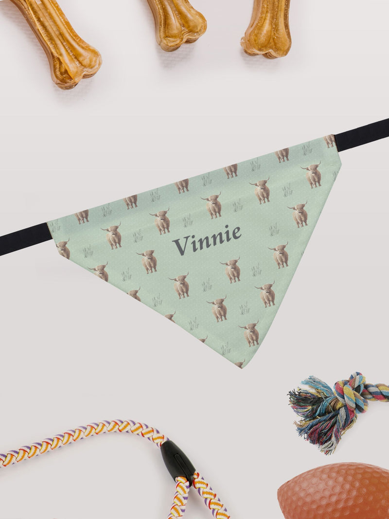 PMC personalised Highland cow dog bandana, UK version