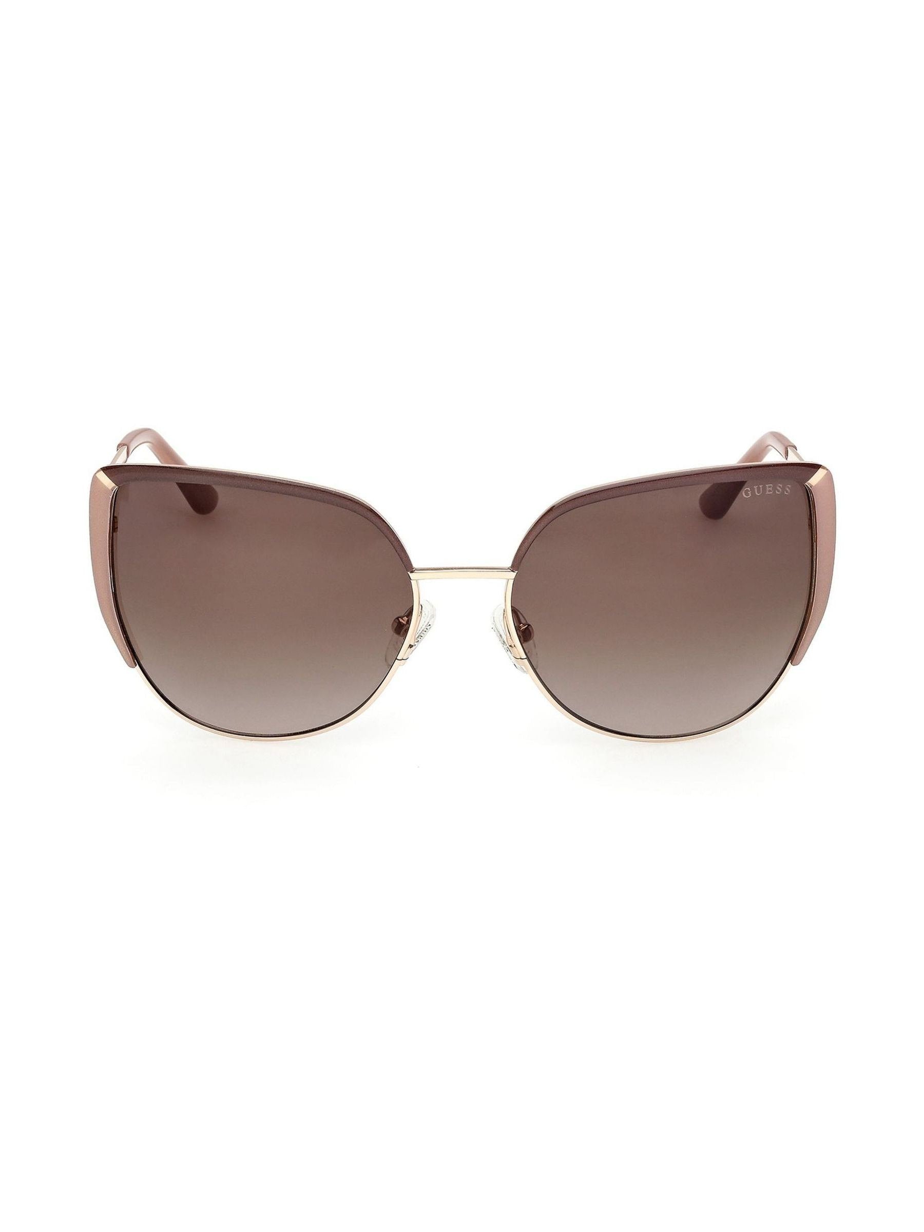 Guess gold tone metal cat eye sunglasses with animal print, UK version