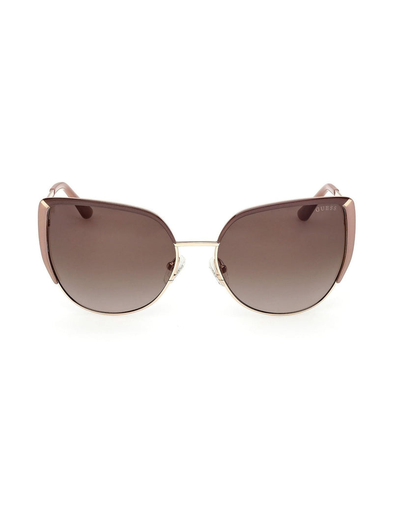 Guess gold tone metal cat eye sunglasses with animal print, UK version