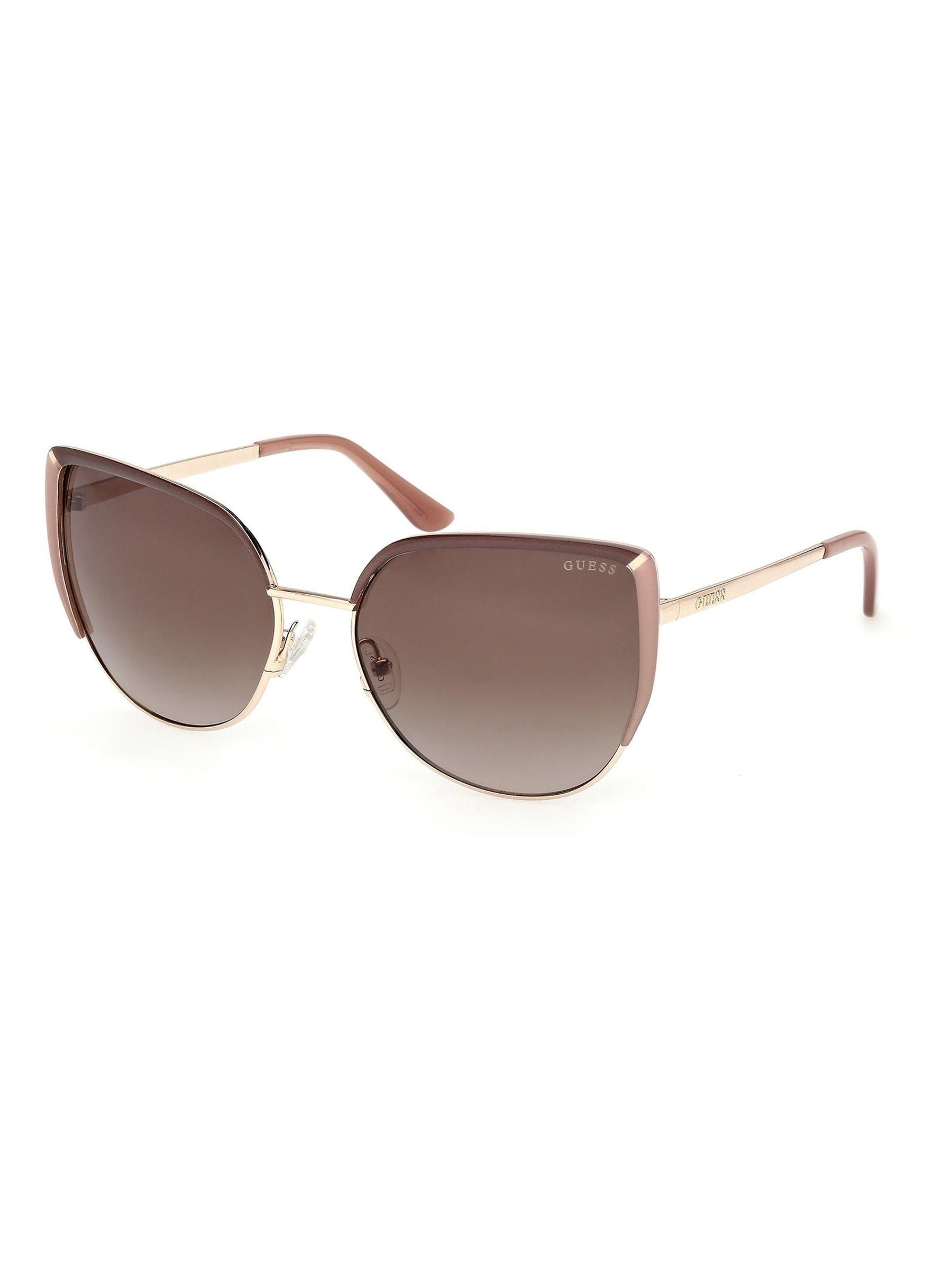 Guess gold tone metal cat eye sunglasses with animal print, UK version