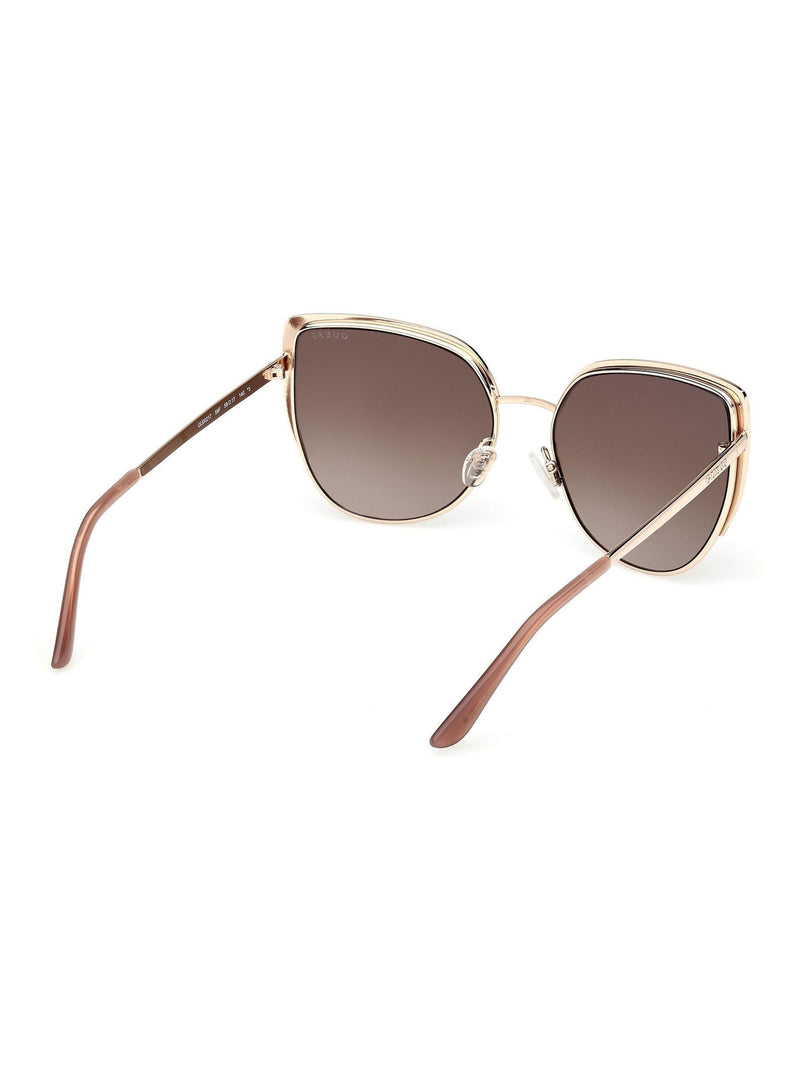Guess gold tone metal cat eye sunglasses with animal print, UK version