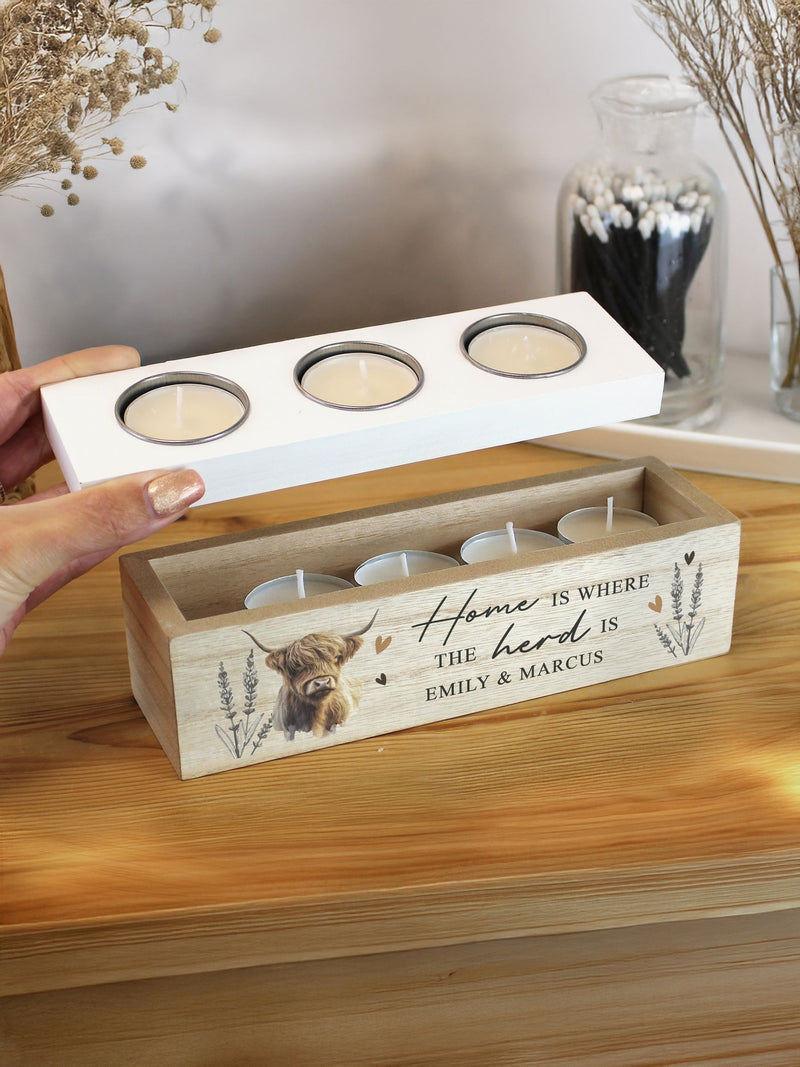 PMC Personalised Highland Cow tea light holder, imported from the UK