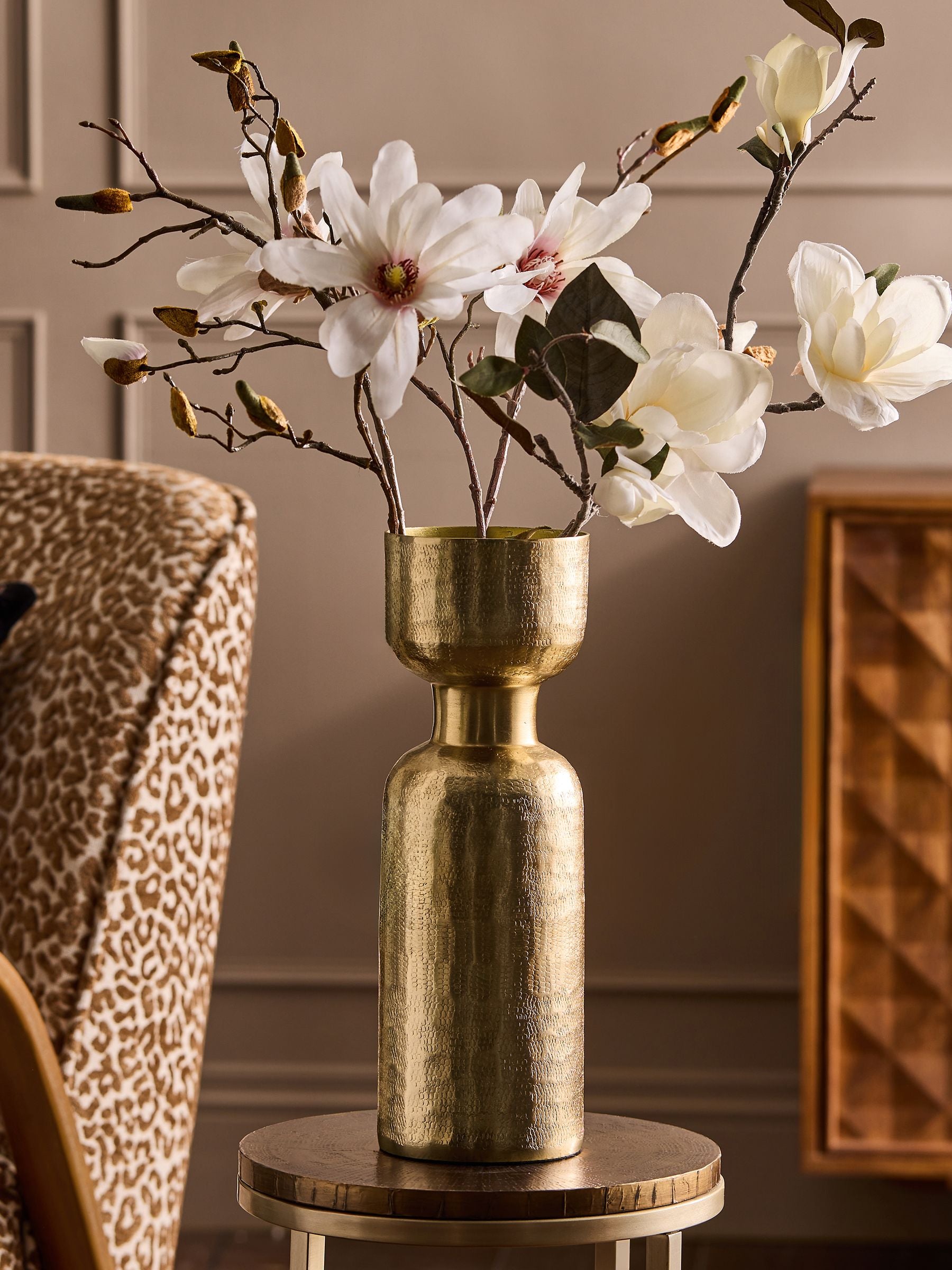 Gold hammered metal vase 36cm, imported from the UK