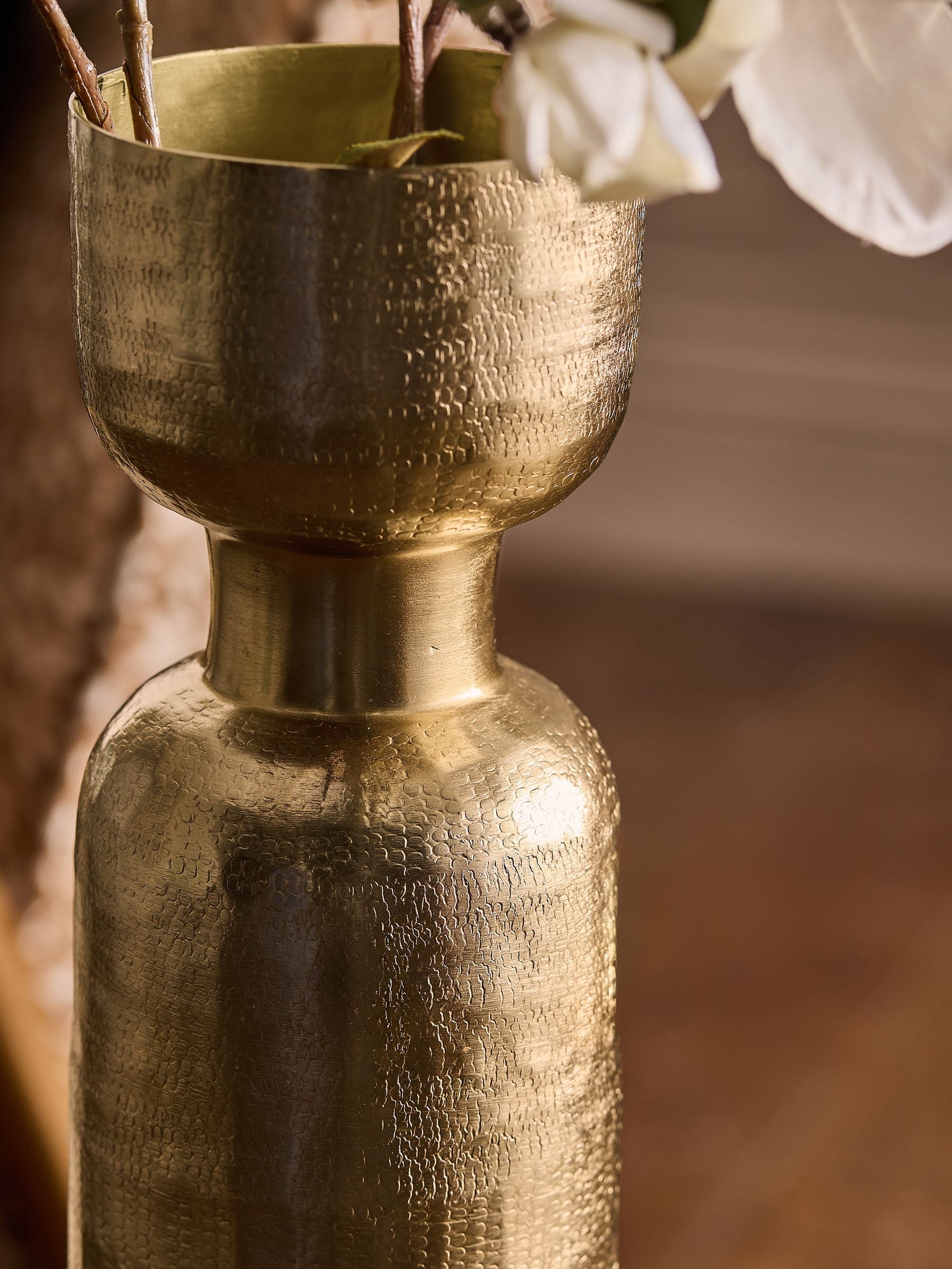 Gold hammered metal vase 36cm, imported from the UK