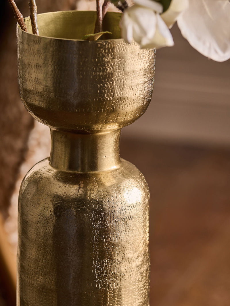 Gold hammered metal vase 36cm, imported from the UK