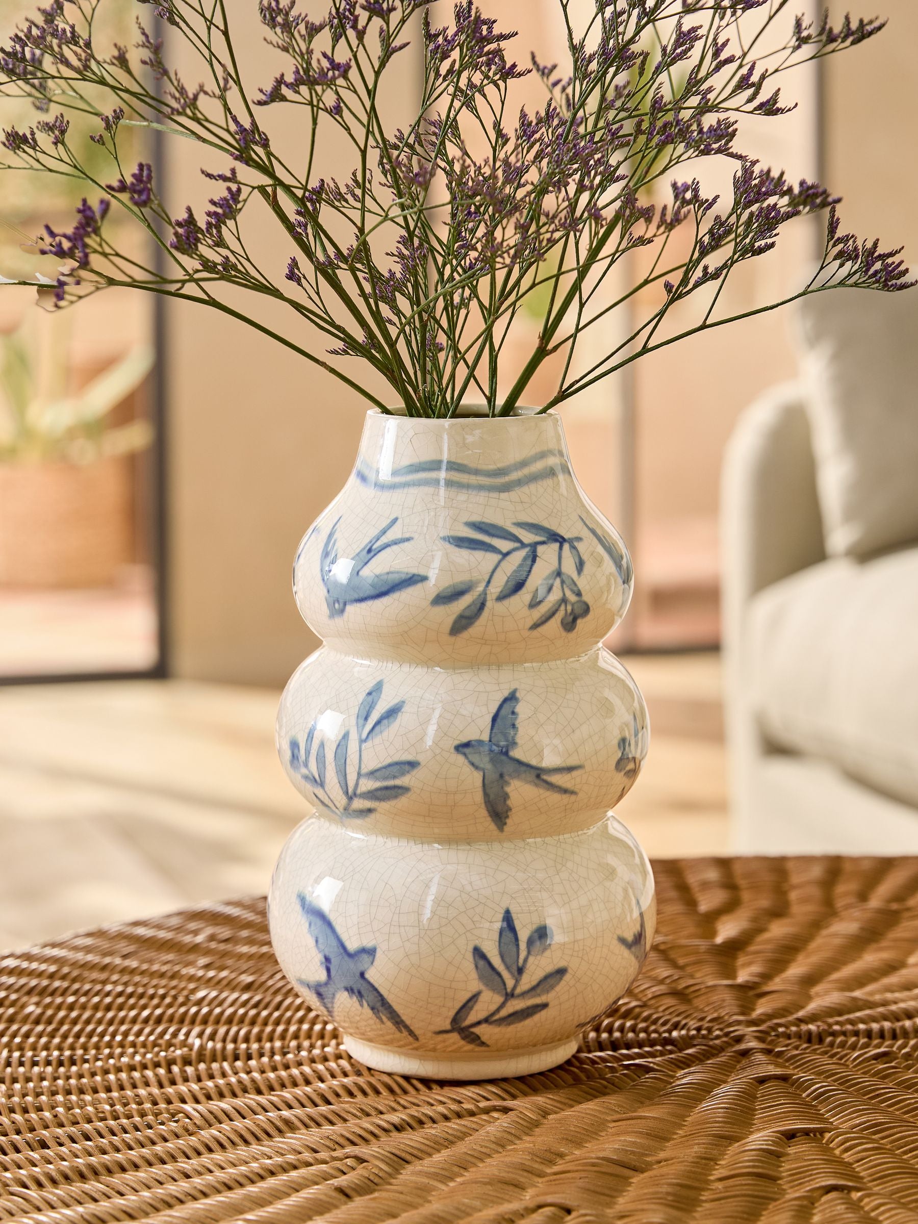 Blue coastal ceramic vase 26.5cm, imported from the UK