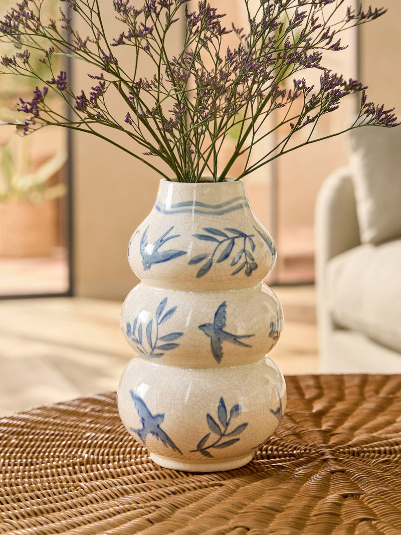 Blue coastal ceramic vase 26.5cm, imported from the UK