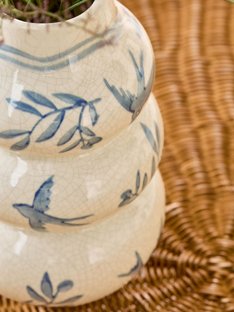 Blue coastal ceramic vase 26.5cm, imported from the UK