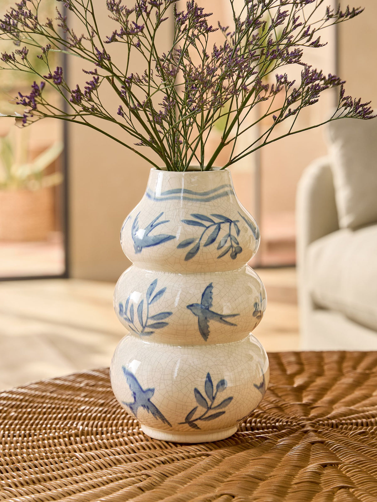 Blue coastal ceramic vase 26.5cm, imported from the UK