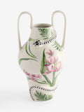 Hand painted tropical ceramic vase with handles 35cm, imported from the UK