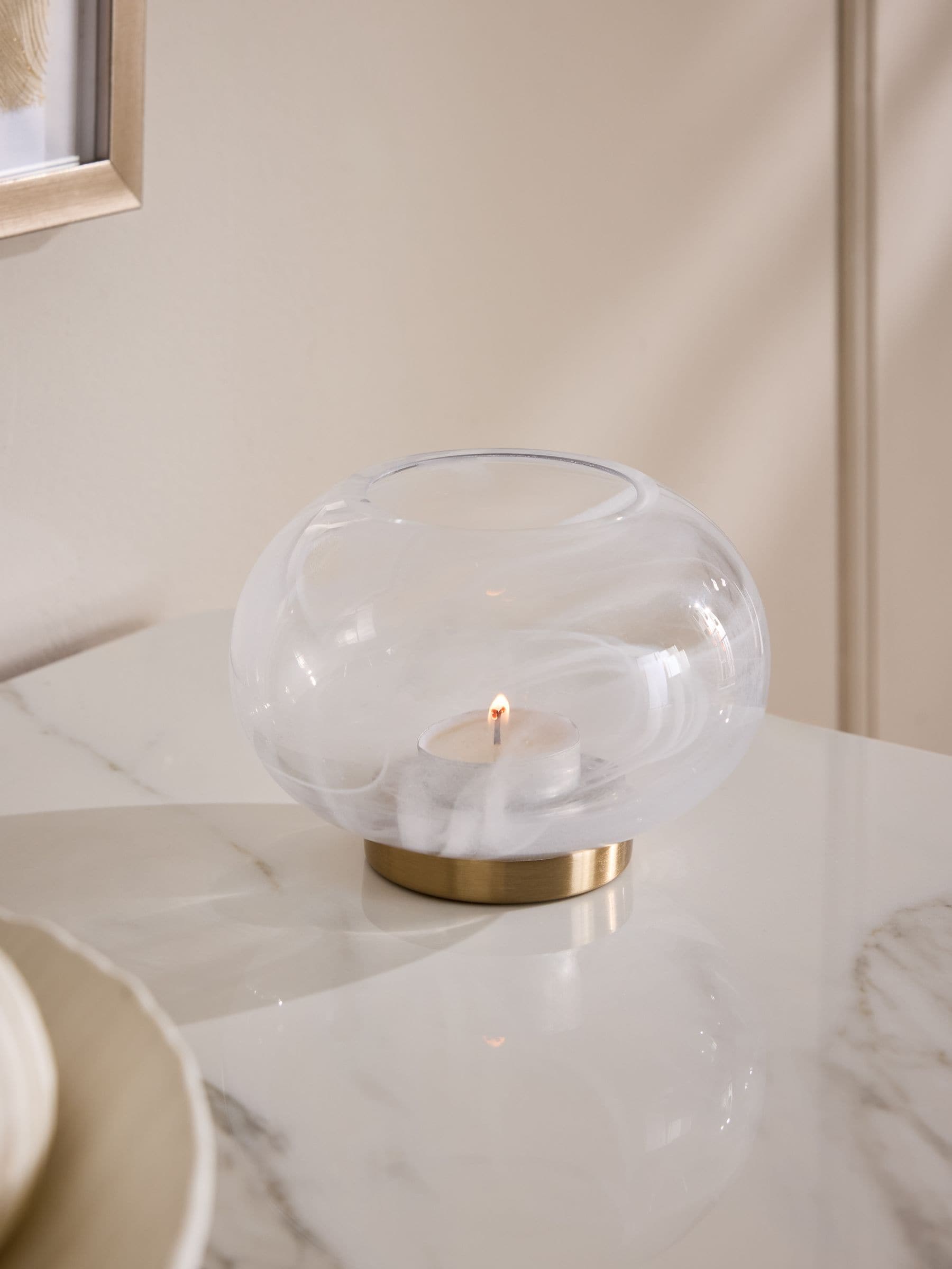 White Claremont Glass Candle Holder Hurricane, 22.5cm