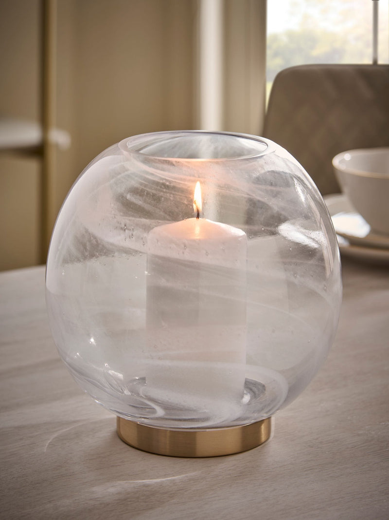 Claremont glass candle holder white milky swirl 22.5cm, UK version