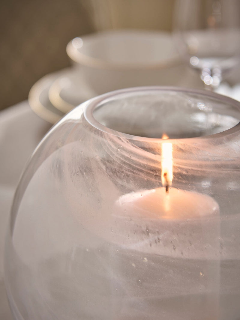 Claremont glass candle holder white milky swirl 22.5cm, UK version