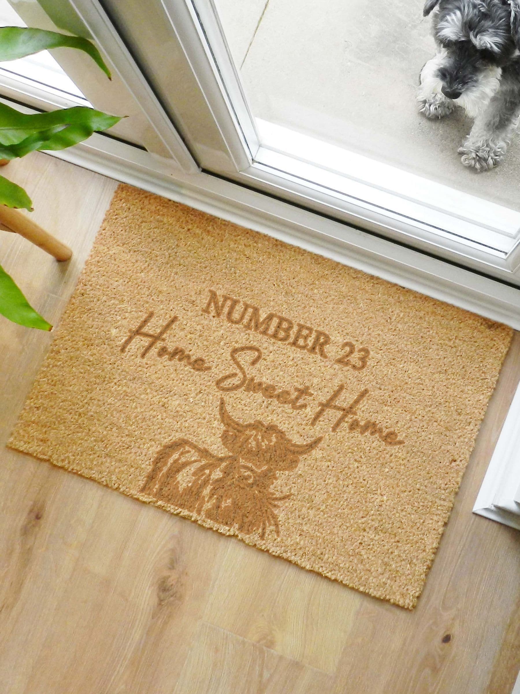PMC personalised Highland Cow doormat 60x40 cm (British brand)